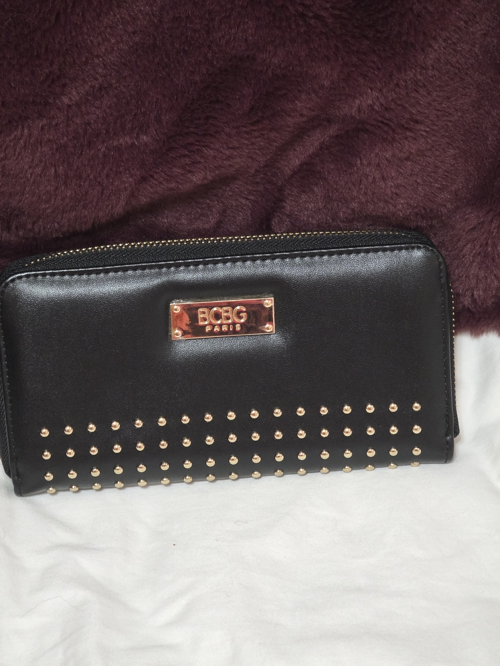 BCBG Paris Zip Wallet with Bright Gold Studs